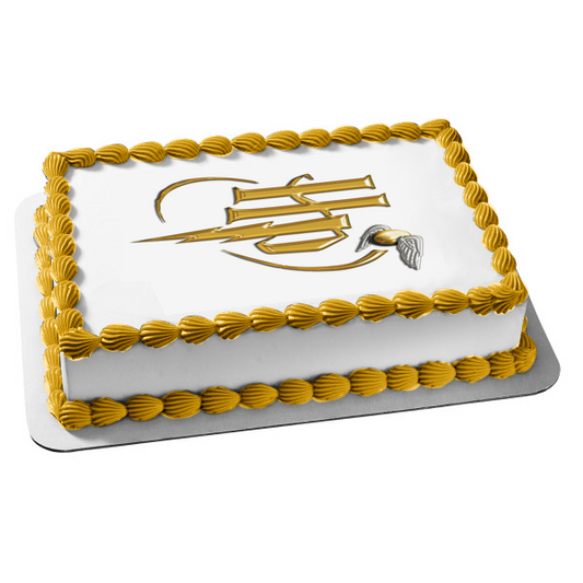 Adorno comestible para tarta con logotipo HP dorado de Harry Potter, imagen ABPID11304 