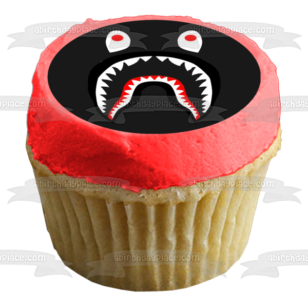 Bape Shark Logo Hoodies Black Background Edible Cake Topper Image ABPID11305