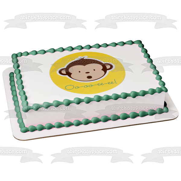 Cartoon Monkey Oo-Oo-Ee-Ee Yellow Background Edible Cake Topper Image ABPID11500