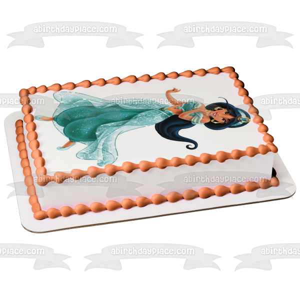 Disney Aladdin Jasmine Green Ball Gown Edible Cake Topper Image ABPID11506