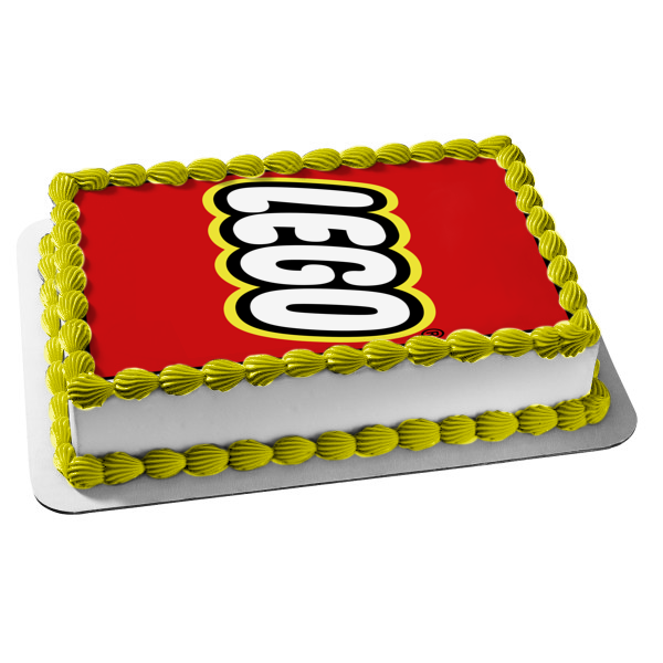 LEGO Logo Red Background Edible Cake Topper Image ABPID11315