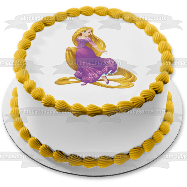Disney Tangled Rapunzel Purple Ball Gown Edible Cake Topper Image ABPID11507