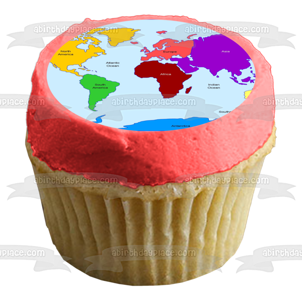 World Map Continents Oceans Edible Cake Topper Image ABPID11371