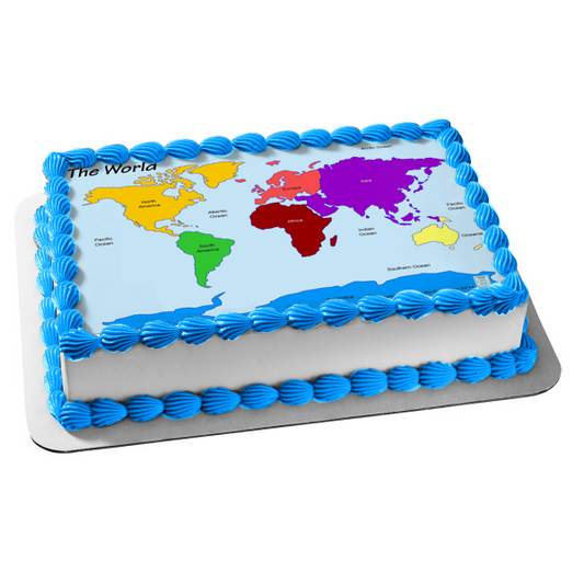 World Map Continents Oceans Edible Cake Topper Image ABPID11371