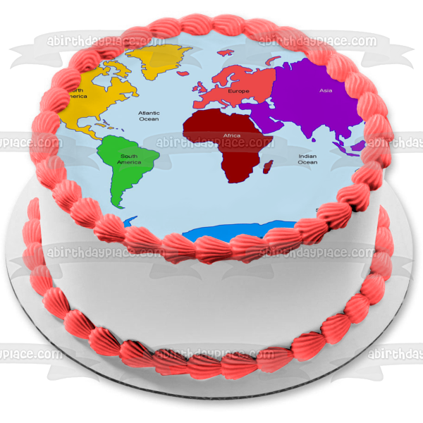 World Map Continents Oceans Edible Cake Topper Image ABPID11371