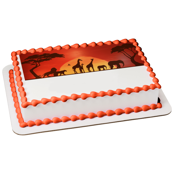 Disney The Lion King Animal Silhouettes Sunset Background Edible Cake Topper Image ABPID11686