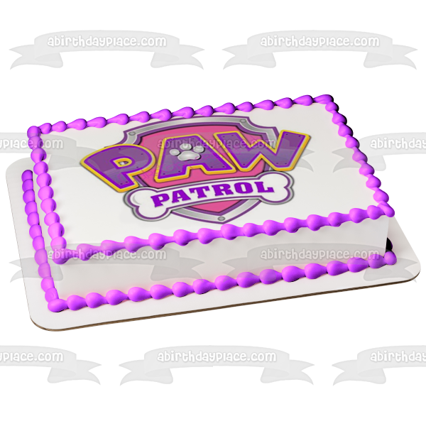 Paw Patrol Pink and Purple Badge Edible Cake Topper Image ABPID11379