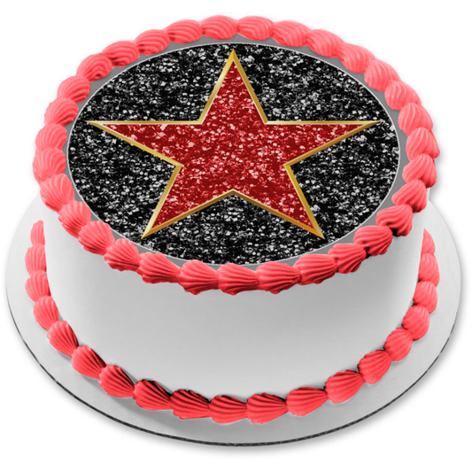 Hollywood Star Black Background Edible Cake Topper Image ABPID11689