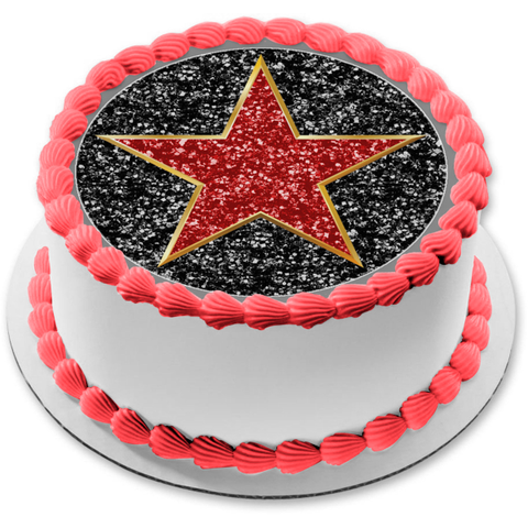 Hollywood Star Black Background Edible Cake Topper Image ABPID11689