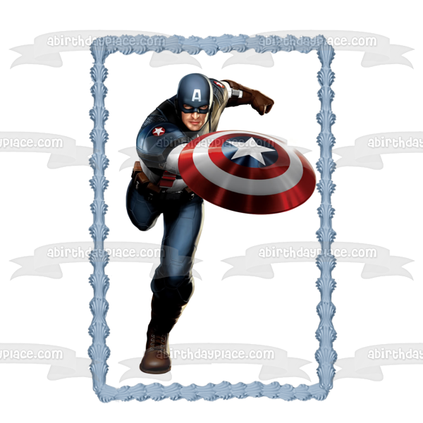 Marvel Captain America Holding Sheild Edible Cake Topper Image ABPID11690