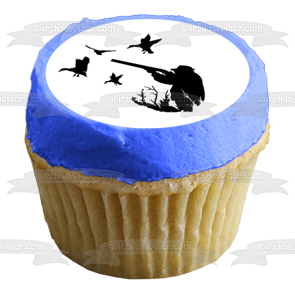 Duck Hunter Silhouette Shooting at Ducks Edible Cake Topper Image ABPID11398