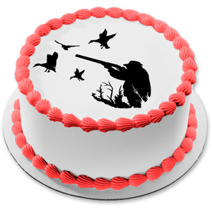 Duck Hunter Silhouette Shooting at Ducks Edible Cake Topper Image ABPID11398