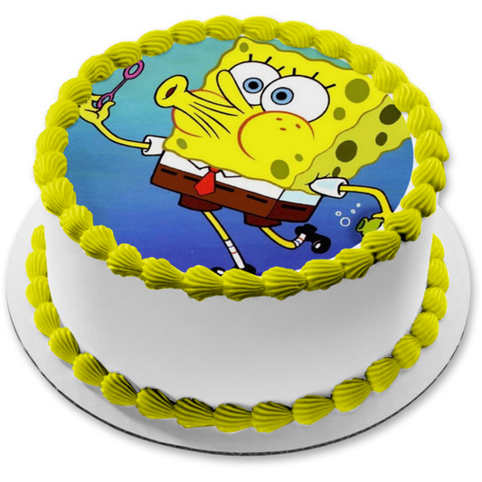 Adorno comestible para tarta de Bob Esponja, soplando burbujas, imagen ABPID11674 