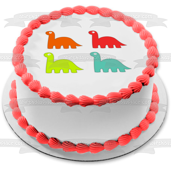 Cartoon Dinosaurs Orange Red Yellow Blue Edible Cake Topper Image ABPID11424