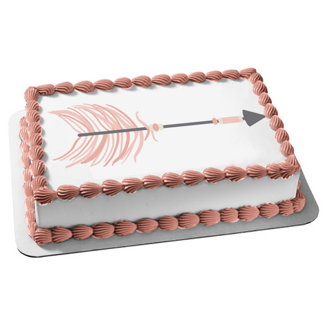 Pink and Grey Blush Tribal Arrow Feathers Edible Cake Topper Image ABPID11444