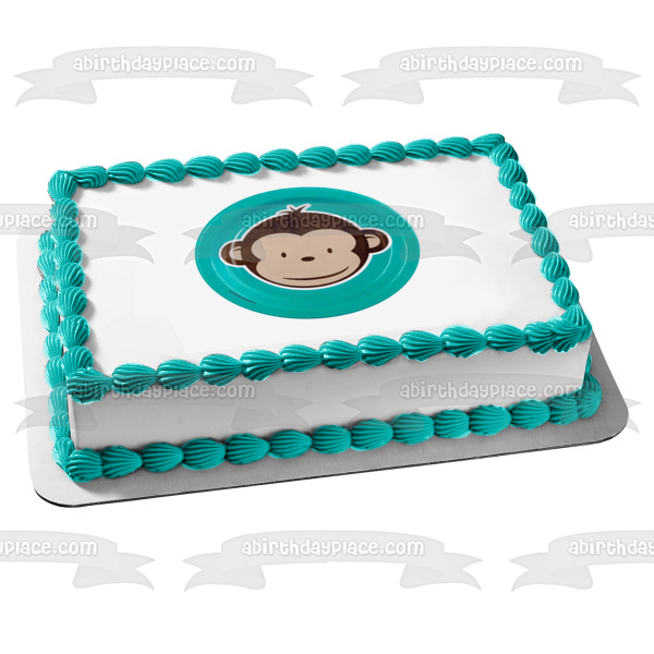 Cartoon Monkey Blue Background Edible Cake Topper Image ABPID11492