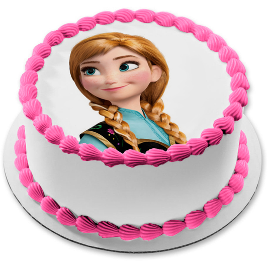 Disney Frozen Anna Smiling Edible Cake Topper Image ABPID11496