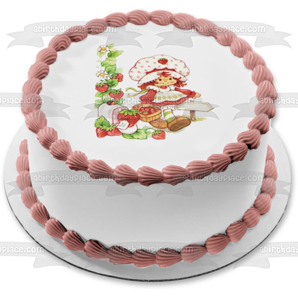 Strawberry Shortcake Strawberries Ladybug Flowers Edible Cake Topper Image ABPID11937