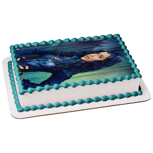 Disney Descendants Evie Blue Background Edible Cake Topper Image ABPID11943