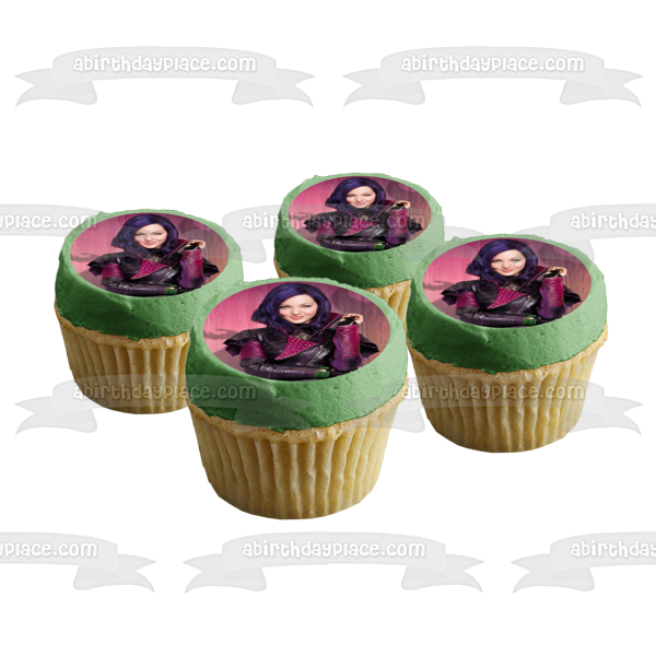 Disney Descendants Mal Purple Background Edible Cake Topper Image ABPID11945