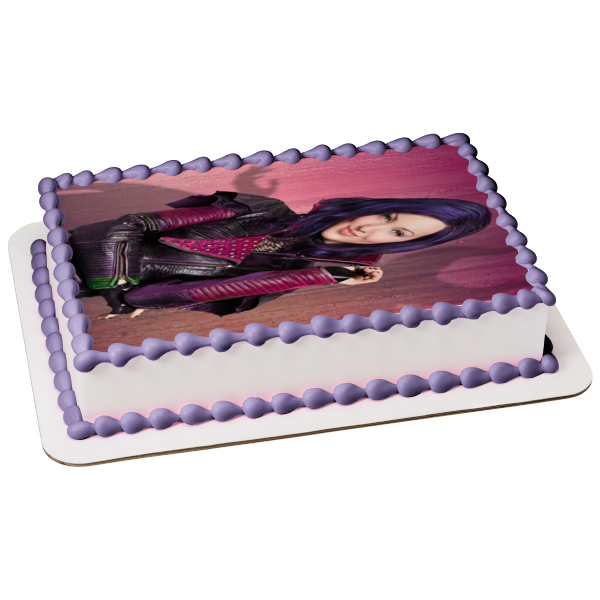 Disney Descendants Mal Purple Background Edible Cake Topper Image ABPID11945