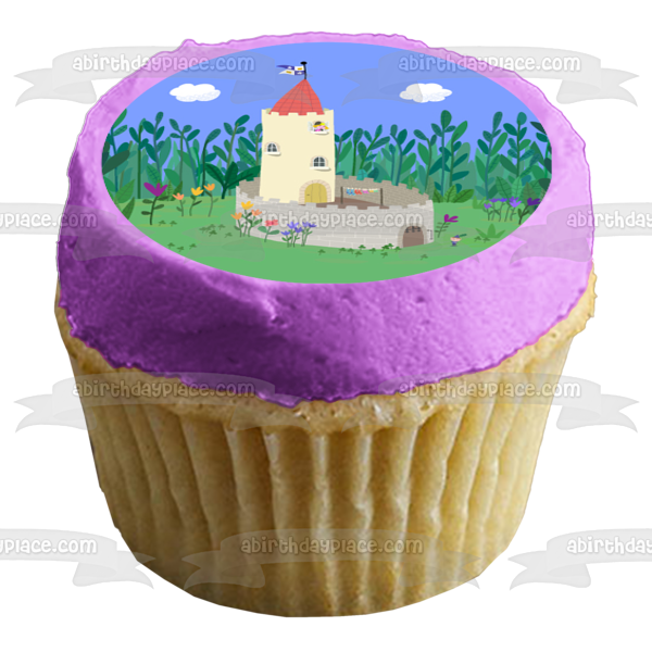 Ben and Holly's Little Kingdom Castle Flowers Sun Clouds Edible Cake Topper Image ABPID11955