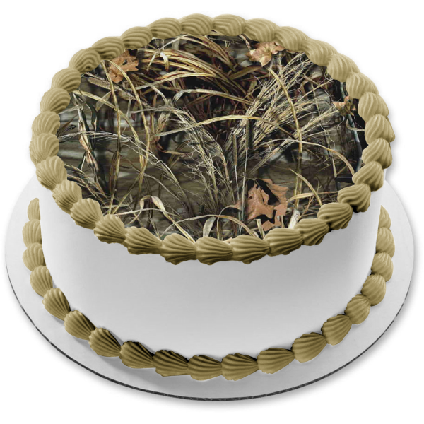 Camouflage Tree and Leaves Camo Edible Cake Topper Image ABPID03307