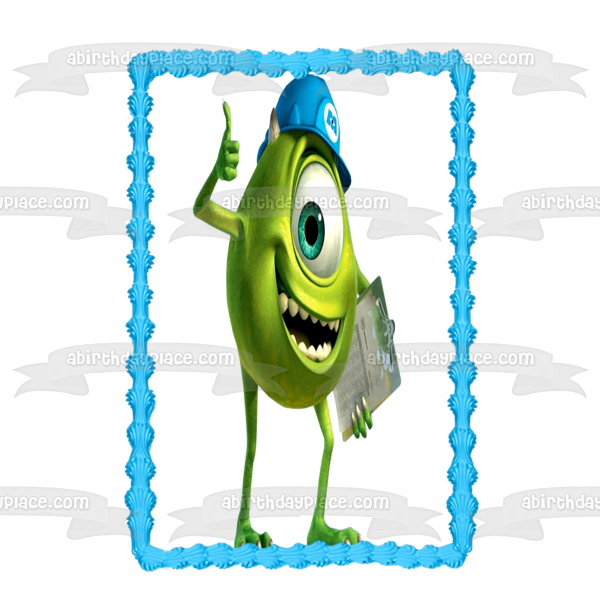 Disney Monsters Inc Mike Kwazowski Thumbs Up Edible Cake Topper Image ABPID11989