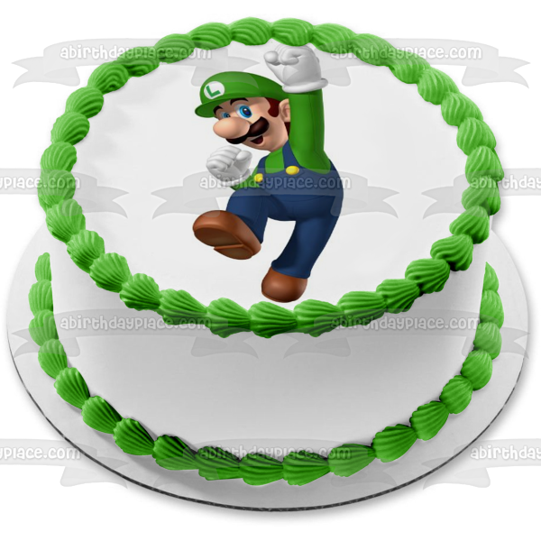 Super Mario Brothers Luigi Jumping Edible Cake Topper Image ABPID12026
