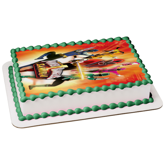 Power Rangers Samurai Pink Ranger Red Ranger Blue Ranger Green Ranger Gold Ranger Edible Cake Topper Image ABPID11830