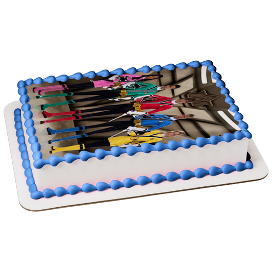 Power Rangers Samurai Pink Ranger Kimberly Red Ranger Jason Yellow Ranger Trini Green Ranger Mike Edible Cake Topper Image ABPID11831