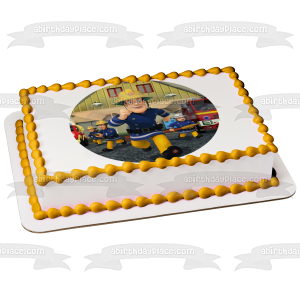 Fireman Sam Co-Workers Hose Fire Truck Edible Cake Topper Image ABPID12063