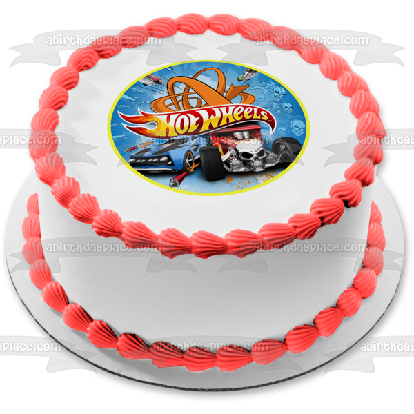 Hot Wheels Red Race Car Skull Edible Cake Topper Image ABPID12109