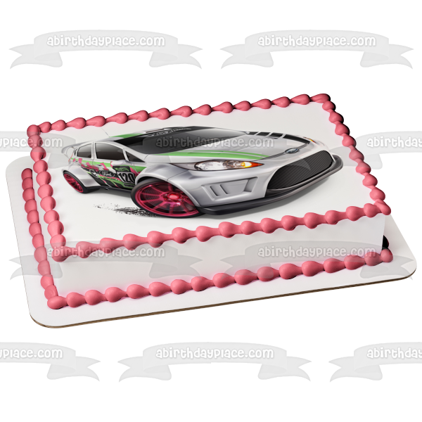 Hot Wheels Mattel Silver Race Car Edible Cake Topper Image ABPID12133
