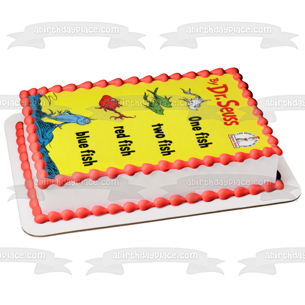 Dr. Seuss One Fish Two Fish Red Fish Blue Fish Book Cover Edible Cake Topper Image ABPID11888