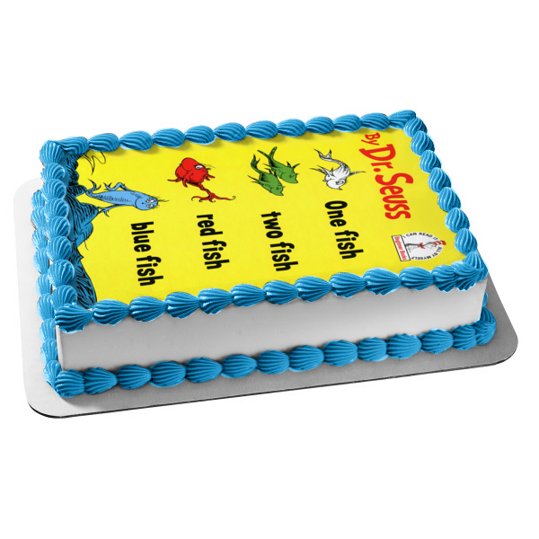 Dr. Seuss One Fish Two Fish Red Fish Blue Fish Book Cover Edible Cake Topper Image ABPID11888