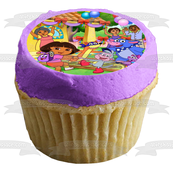 Dora the Explorer Boots Swiper Backpack Tico Benny Balloons Edible Cake Topper Image ABPID12179