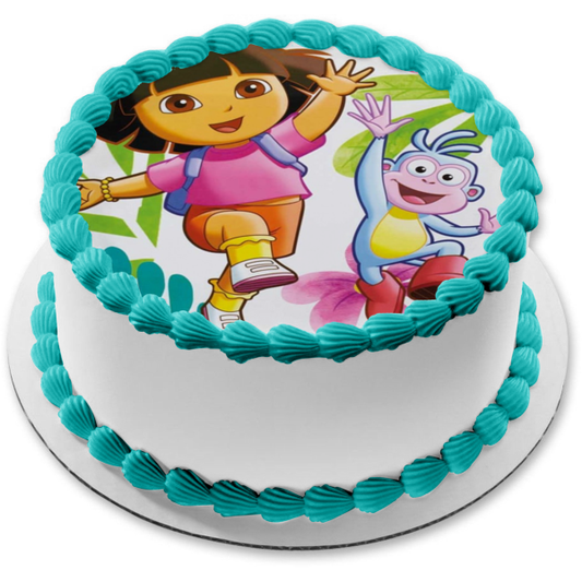 Adorno comestible para tarta con botas saltando de Dora la Exploradora, imagen ABPID12186 
