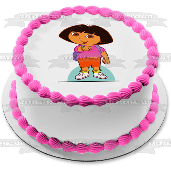 Dora the Explorer Backpack Flower Bracelet Edible Cake Topper Image ABPID12189