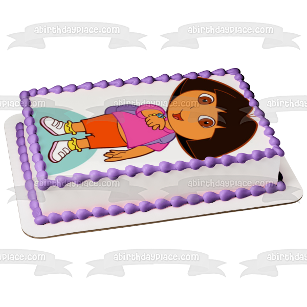 Dora the Explorer Backpack Flower Bracelet Edible Cake Topper Image ABPID12189