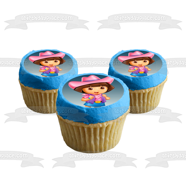 Dora the Explorer Backpack Cowgirl Hat and Belt Edible Cake Topper Image ABPID12190