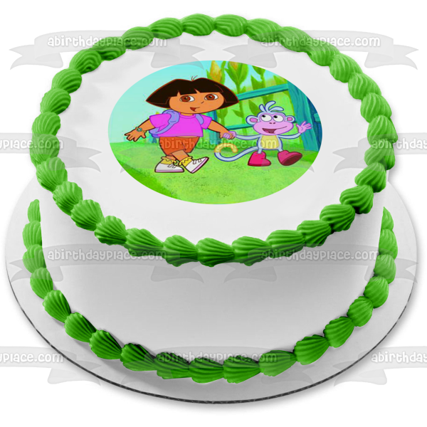 Dora the Explorer Boots Jungle Background Edible Cake Topper Image ABPID12193