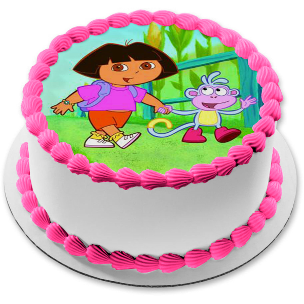 Dora the Explorer Boots Jungle Background Edible Cake Topper Image ABPID12193