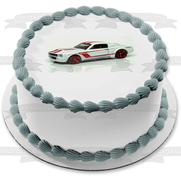 Custom Race Car White and Red Edible Cake Topper Image ABPID12383