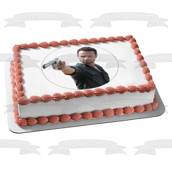 The Walking Dead Rick Pointing Gun Edible Cake Topper Image ABPID12409