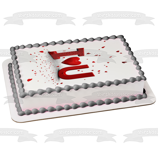 I Love U Red Hearts Edible Cake Topper Image ABPID12627