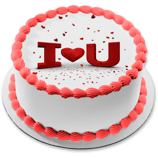 Imagen de decoración comestible para tarta con corazones rojos I Love U ABPID12627 