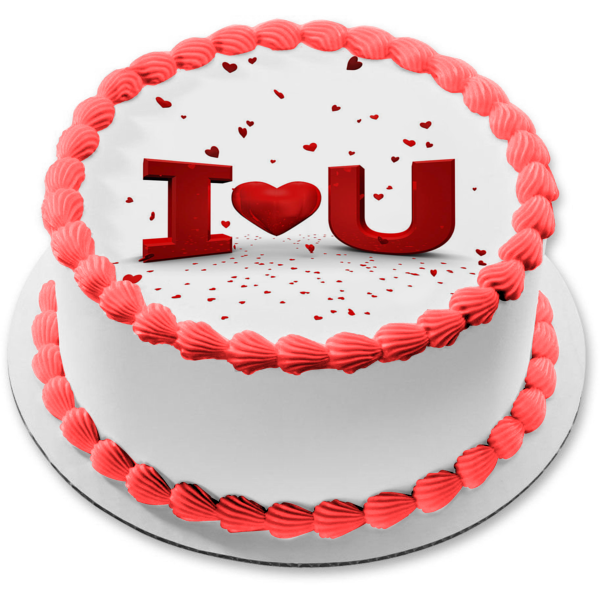 I Love U Red Hearts Edible Cake Topper Image ABPID12627