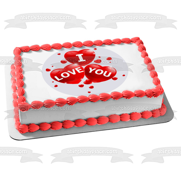 I Love You Red Heart Balloons Edible Cake Topper Image ABPID12628