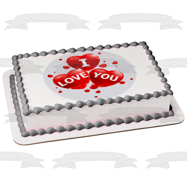 I Love You Red Heart Balloons Edible Cake Topper Image ABPID12628